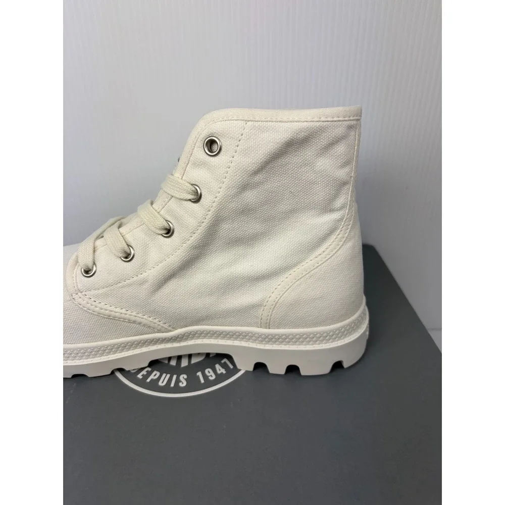 Palladium Pampa Hi Womens 8.5 Star White Canvas Ankle Combat Boots Lug Sole
